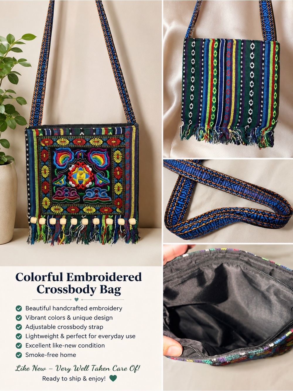 Colorful Embroidered Crossbody Bag - Multicolor